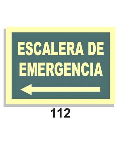 Señal Vías de Evacuación  112 Escalera de Emergencia Flecha Izquierda