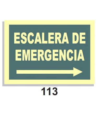 Señal Vías de Evacuación  113 Escalera de Emergencia Flecha Derecha