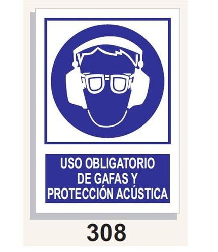 Señal Obligación 308 Uso Obligatorio de Gafas y Protección Acústica