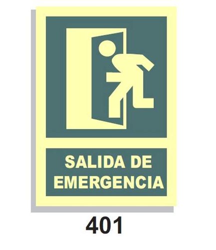Señal Vías de Evacuación 401 Salida de emergencia puerta izq.