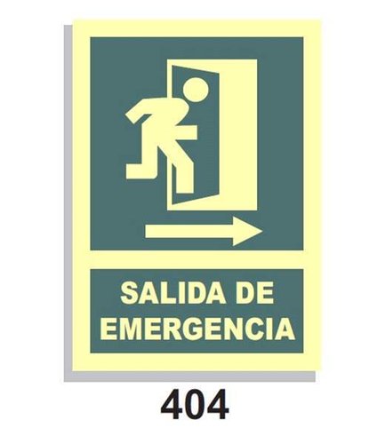 Señal Vías de Evacuación 404 Salida de emergencia con flecha y puerta der.