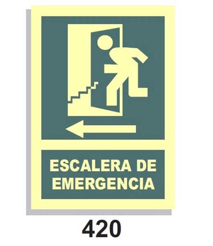 Señal Vías de Evacuación 420 Escalera de Emergencia Flecha Izq.
