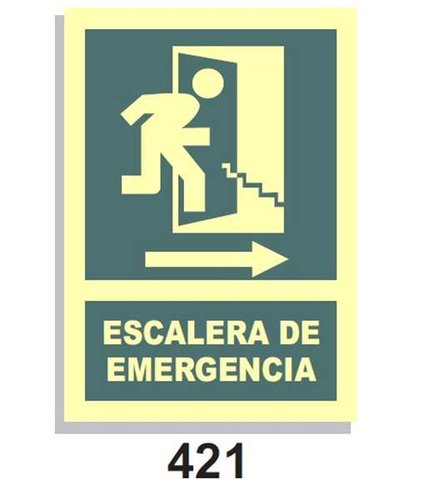 Señal Vías de Evacuación 421 Escalera de Emergencia Flecha Der.