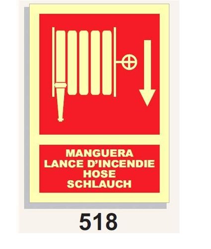 Señal Contraincendios 518 Manguera - Lance d´indendie - Hose - Schlauch Flecha Abajo