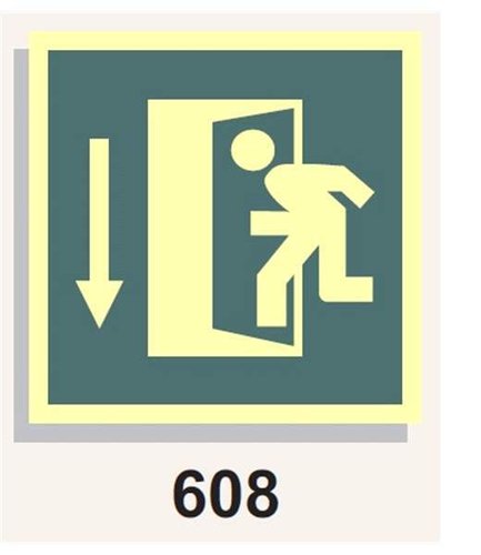 Señal Vías de Evacuación 608 icono puerta y flecha salida abajo