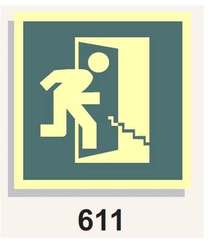 Señal Vías de Evacuación 611 icono escaleras abajo salida derecha