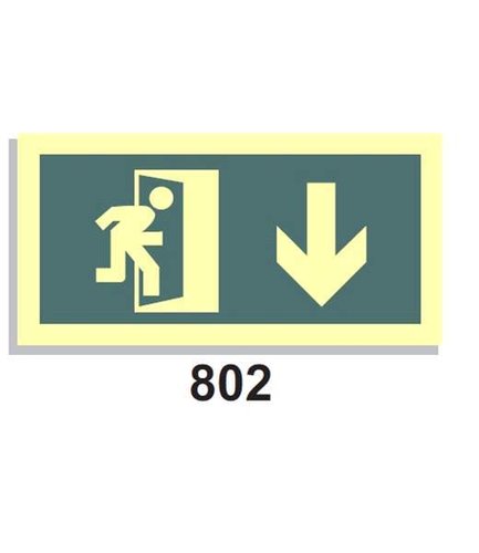 Señal Vías de Evacuación 802 Salida icono puerta der. flecha abajo.
