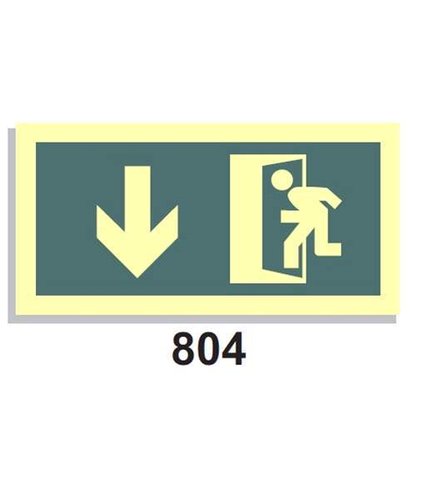 Señal Vías de Evacuación 804 Salida icono puerta izq. Flecha abajo.