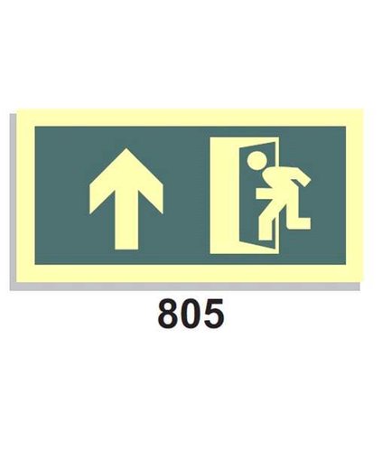 Señal Vías de Evacuación 805 Salida icono puerta izq. Flecha arriba.