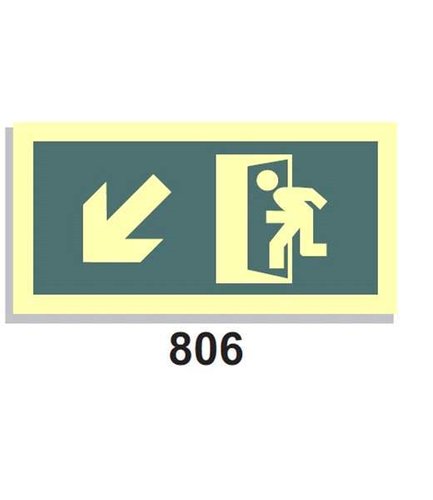 Señal Vías de Evacuación 806 Salida icono puerta izq. Escaleras abajo izq.