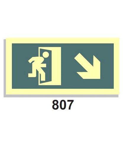 Señal Vías de Evacuación 807 Salida icono puerta izq. Escaleras abajo der.